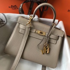 Replica Hermes Kelly 20cm Bag In Grey Clemence Leather GHW HD877iF81