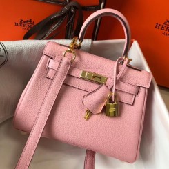 Replica Hermes Kelly 20cm Bag In Pink Clemence Leather GHW HD879HU34