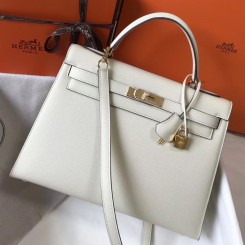 Replica Hermes Kelly 32cm Bag In White Epsom Leather GHW HD981Fi42