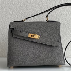 Replica Hermes Kelly En Desordre 20 Handmade Bag In Etain Epsom Calfskin HD1041Ye83
