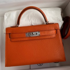 Replica Hermes Kelly Mini II Sellier Handmade Bag In Orange Chevre Mysore Leather HD1130Os19