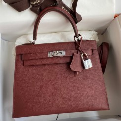 Replica Hermes Kelly Sellier 25 Handmade Bag In Bordeaux Epsom Calfskin HD1293zr53