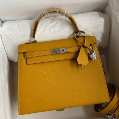 Replica Hermes Kelly Sellier 25 Handmade Bag In Jaune Ambre Epsom Calfskin HD1301UD97