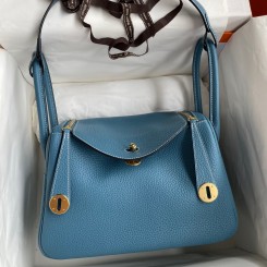 Replica Hermes Lindy 26 Handmade Bag In Blue Jean Clemence Leather HD1382Ye83
