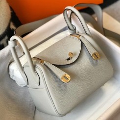 Replica Hermes Lindy Mini Bag In Pearl Grey Clemence Leather GHW HD1464Kg43