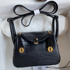 Replica Hermes Mini Lindy Handmade Bag In Black Matte Alligator Leather HD1566Ix66