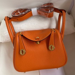 Replica Hermes Mini Lindy Handmade Bag In Orange Clemence Leather HD1585Tm92
