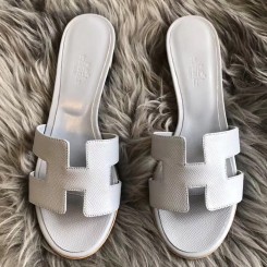 Replica Hermes Oasis Sandals In Pearl Grey Epsom Leather HD1633Lv15