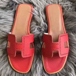 Replica Hermes Oran Perforated Sandals In Red Epsom Leather HD1655Xe44