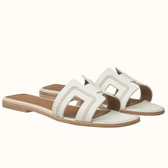 Replica Hermes Oran Sandals In White Leather With Stitched Detail HD1716Ff81