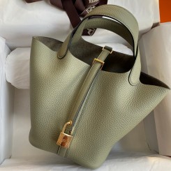 Replica Hermes Picotin Lock 18 Handmade Bag in Sauge Clemence Leather HD1841BK81