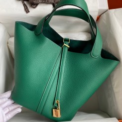 Replica Hermes Picotin Lock 18 Handmade Bag in Vert Vertigo Clemence Leather HD1846Hd81