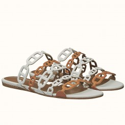 Replica Hermes Thalassa Sandals In Brown/White Lambskin HD2006it96