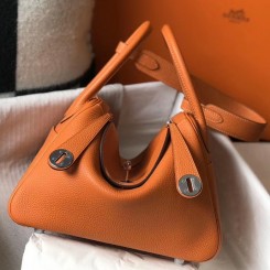 Replica High Quality Hermes Lindy 26cm Bag In Orange Clemence Leather PHW HD1423Jh90