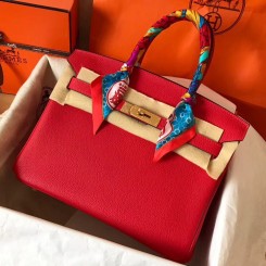 Replica Top Hermes Birkin 30 Handmade Bag In Red Clemence Leather HD1904Il23