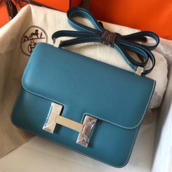 Replica Top Hermes Constance 24 Handmade Bag In Blue Jean Epsom Leather HD572di41