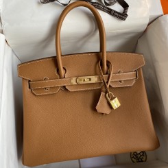 Top Hermes Birkin 30 Retourne Handmade Bag In Gold Epsom Calfskin HD178gZ83