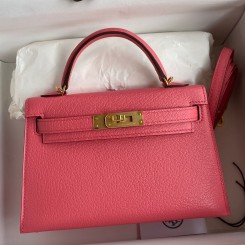 Top Hermes Kelly Mini II Sellier Handmade Bag In Rose Lipstick Chevre Mysore Leather HD1137eo14