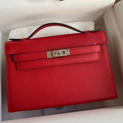 Top Hermes Kelly Pochette Handmade Bag In Red Epsom Calfskin HD1201gZ83