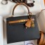 Designer Fake Hermes Kelly Sellier 25 Bicolor Bag in Black and Gold Epsom Calfskin HD1262MO79