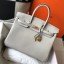 Fake Hermes Birkin 35cm Bag In Pearl Grey Clemence Leather GHW HD253Js36