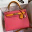 Fake Hermes Kelly Sellier 28 Bicolor Bag in Rose Lipstick and Yellow Epsom Calfskin HD1325zR45