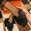 Fake Hermes Oran Slide Sandals In Black Clemence Leather HD1725RY48