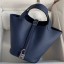 Fake Hermes Picotin Lock 18 Handmade Bag in Blue Saphir Clemence Leather HD1826PW78