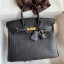 Hermes Birkin 25 Handmade Bag In Black Crocodile Niloticus Matte Skin HD63sA83