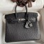 Hermes Birkin 25 Retourne Handmade Bag In Black Ostrich Leather HD76Bt18