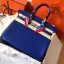 Hermes Birkin 35 Handmade Bag In Blue Electric Clemence Leather HD308QS83