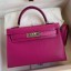 Hermes Kelly Mini II Sellier Handmade Bag In Rose Purple Chevre Mysore Leather HD1138bT70