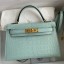 Hermes Kelly Mini II Sellier Handmade Bag In Vert D'eau Matte Alligator Leather HD1149uZ84