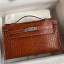 Hermes Kelly Pochette Handmade Bag In Gold Matte Alligator Leather HD1187AL24