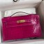 Hermes Kelly Pochette Handmade Bag In Rose Scheherazade Shiny Alligator Leather HD1207yx89