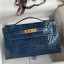 Hermes Kelly Pochette Handmade Bag In Vert Bosphore Shiny Alligator Leather HD1214XW58