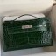 Hermes Kelly Pochette Handmade Bag In Vert Fonce Shiny Alligator Leather HD1217OR71