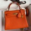 Hermes Kelly Retourne 25 Handmade Bag In Orange Clemence Leather HD1232AZ57