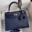 Hermes Kelly Sellier 25 Handmade Bag In Blue Iris Ostrich Leather HD1291ta99