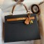 Hermes Kelly Sellier 28 Bicolor Bag in Black and Gold Epsom Calfskin HD1323pB23