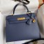 Hermes Kelly Sellier 28 Handmade Bag In Blue Saphir Epsom Calfskin HD1335Tq55