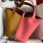 Hermes Picotin Lock 22 Bicolor Handmade Bag in Sesame and Rose Azalee Clemence Leather HD1869AL24