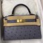 Hot Replica Hermes Kelly Mini II Handmade Bag In Gris Agate Ostrich Leather HD1080wR89