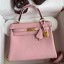 Imitation AAA Hermes Kelly Retourne 25 Handmade Bag In Rose Sakura Clemence Leather HD1234Xy49