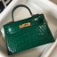 Imitation Hermes Kelly Mini II Bag In Green Embossed Crocodile Leather HD1057mr39