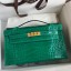 Imitation Hermes Kelly Pochette Handmade Bag In Vert Emerald Shiny Alligator Leather HD1216ye39