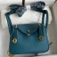 Imitation Hermes Mini Lindy Handmade Bag In Vert Bosphore Clemence Leather HD1596lL78