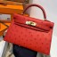 Imitation Top Hermes Kelly Mini II Handmade Bag In Red Ostrich Leather HD1083sZ66