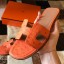 Knockoff Hermes Oran Slide Sandals In Orange Ostrich Leather HD1740kD96