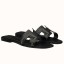 Replica Fashion Hermes Oran Sandals In Black Leather With Stitched Detail HD1661HM85